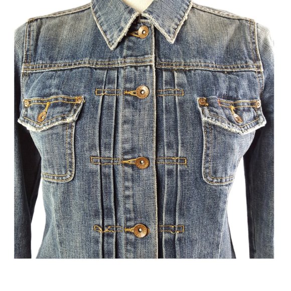 Jeans Jacket women sz S pleated front Gap 1969 Dark blue Denim 100% cotton - Picture 4 of 12
